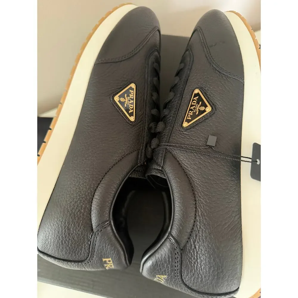 New Prada Milano Black leather Sneakers Leather Men Shoes Size 10.5 $1225 SRP